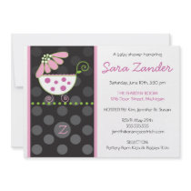 Pink Daisy Carriage Baby Shower Invitation