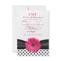 Pink Daisy Polka Dot Bat Mitzvah Reply Card