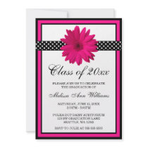 Pink Daisy Polka Dots Graduation Announcement