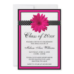 Pink Daisy Polka Dots Graduation Announcement invitations