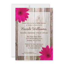 Pink Daisy Rustic Barn Wood Bridal Shower Custom Invites