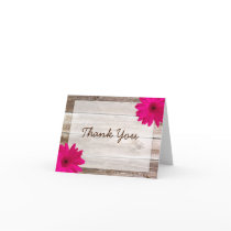 Pink Daisy Rustic Barn Wood Thank You Greeting Cards