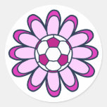 Pink Daisy Soccer Girl Round Stickers