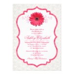 Pink Daisy White Lace First Communion Invitation