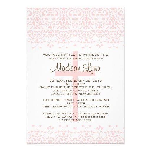 Pink Damask Baptism Invitation
