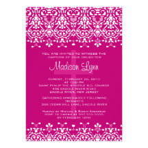 Pink Damask Baptism Invitation