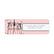 Pink Damask Bird Cage Musical Notes and Heart Return Address Label