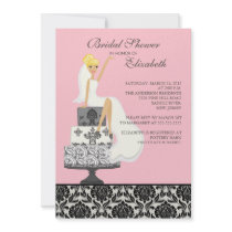 Pink Damask Blonde Bride Bridal Shower Invitation