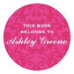 Pink Damask Book Sticker