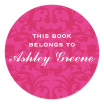 Pink Damask Book Sticker