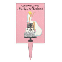 Pink Damask Bridal Shower Cake Topper cake picks