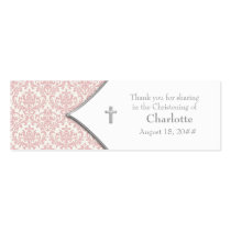 Pink Damask Cross Bomboniere Tags business cards