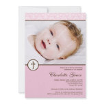 Pink Damask Cross Girl Photo Baptism Christening