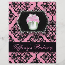 Pink Damask Cupcake Bakery Promo Flyers