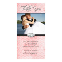 Pink damask diamond wedding thank you photocard custom photo card