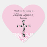 Pink Damask Girls BaptismThank You sticker