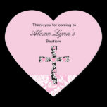 Pink Damask Girls BaptismThank You sticker stickers