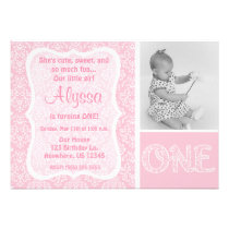 Pink Damask Girls First Birthday Invitation invitations