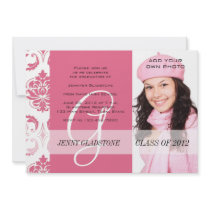 Pink Damask High School Graduation Invitation