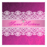Pink Damask & Lace Sweet Sixteen Birthday Invite invitations