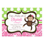 Pink Damask Mod Monkey Girl Birthday Party Invite