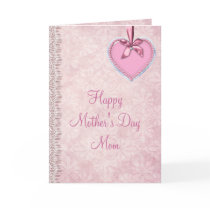 Pink Damask Mothers Day with Heart & Lace Greeting Card