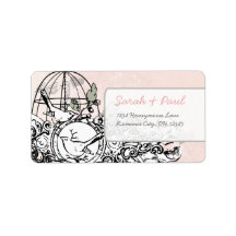 Pink Damask Musical Vintage Bird Cage Address Personalized Address Labels