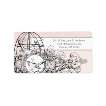 Pink Damask Musical Vintage Bird Cage Address Label