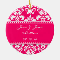 Pink Damask Names Date Wedding Ornaments ornaments