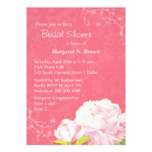 Pink Damask Peony & Swirls Modern Bridal Shower Custom Invitations
