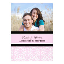 Pink Damask Photo Engagement Party Invitations