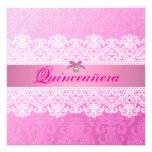 Pink Damask Quinceanera Birthday Invite invitations