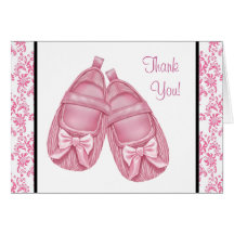 Pink Damask Satin Booties Baby Girl Thank You Greeting Card