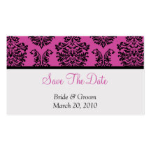 Pink Damask Save The Date Business Card Template