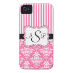 Pink Damask Stripes Personalized Monogram iPhone 4 Case