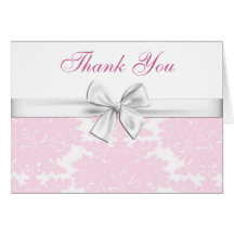 Pink Damask Thank You Cards