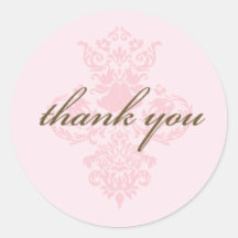 Pink damask thank you sticker