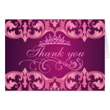 Pink Damask & Tiara Thank You Card