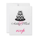 Pink Damask Wedding Cake RSVP Cards