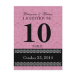 Pink Damask Wedding Table Number Card Reception Post Card
