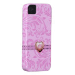 Pink Damask with Monogram Heart Iphone 4 Case