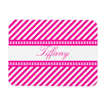 Pink Diagonal Stripes Magnets