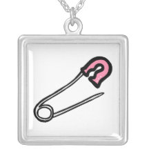 Pink Diaper Pin Necklace