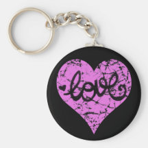 PINK DISTRESSED LOVE HEART KEYCHAINS
