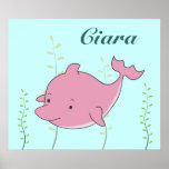 Pink Dolphin Girls Name Personalized Room Poster posters