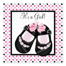 Pink Dot Black Shoes Pink Black Baby Girl Shower Custom Invitation