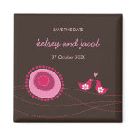 Pink Dot Flowers & Happy Bird Save The Date Magnet