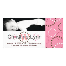 pink dots circles pattern baby announcement picture card