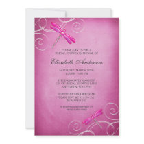 Pink Dragonfly Swirls Bridal Shower Personalized Invites