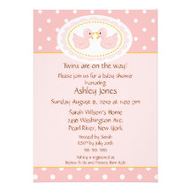 Pink Ducks Twins Baby Shower Custom Invitations